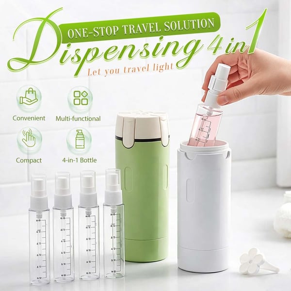 4 in 1 Travel Dispenser, Leak-Proof Refillable Silicone Squeeze Container with Lock, Compact and Lightweight Toiletry Organizer