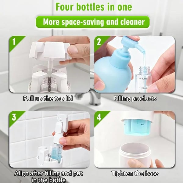 4 in 1 Travel Dispenser, Leak-Proof Refillable Silicone Squeeze Container with Lock, Compact and Lightweight Toiletry Organizer