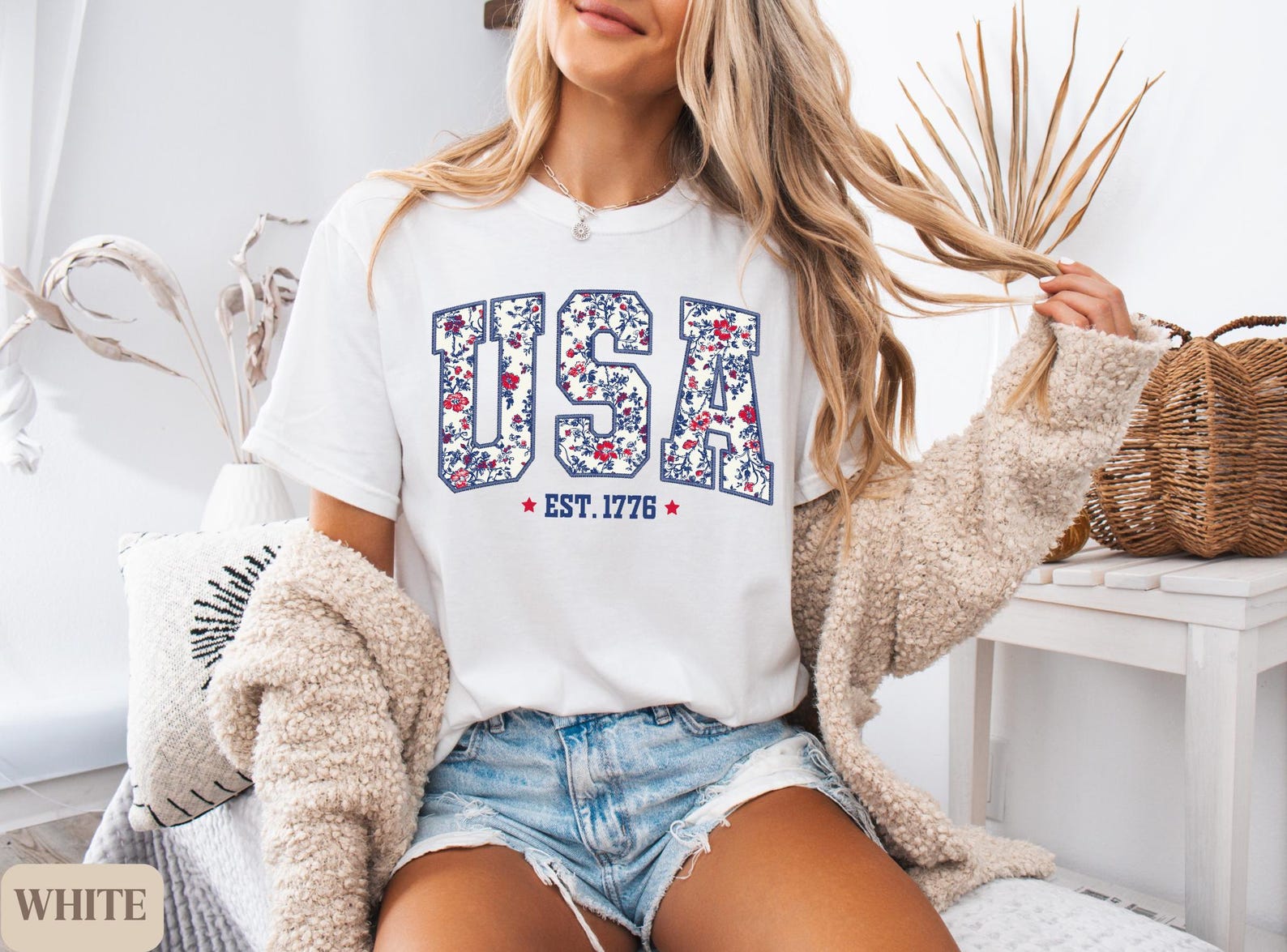 Comfort Colors USA Shirt, 4th of July shirt, floral USA tee, summer patriotic shirt
