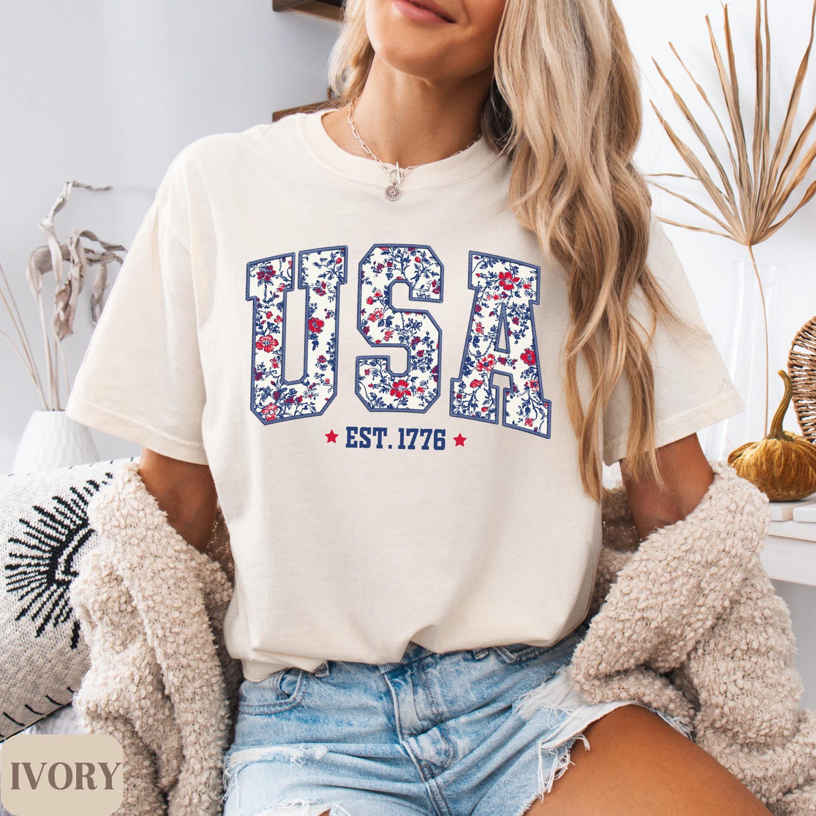 Comfort Colors USA Shirt, 4th of July shirt, floral USA tee, summer patriotic shirt