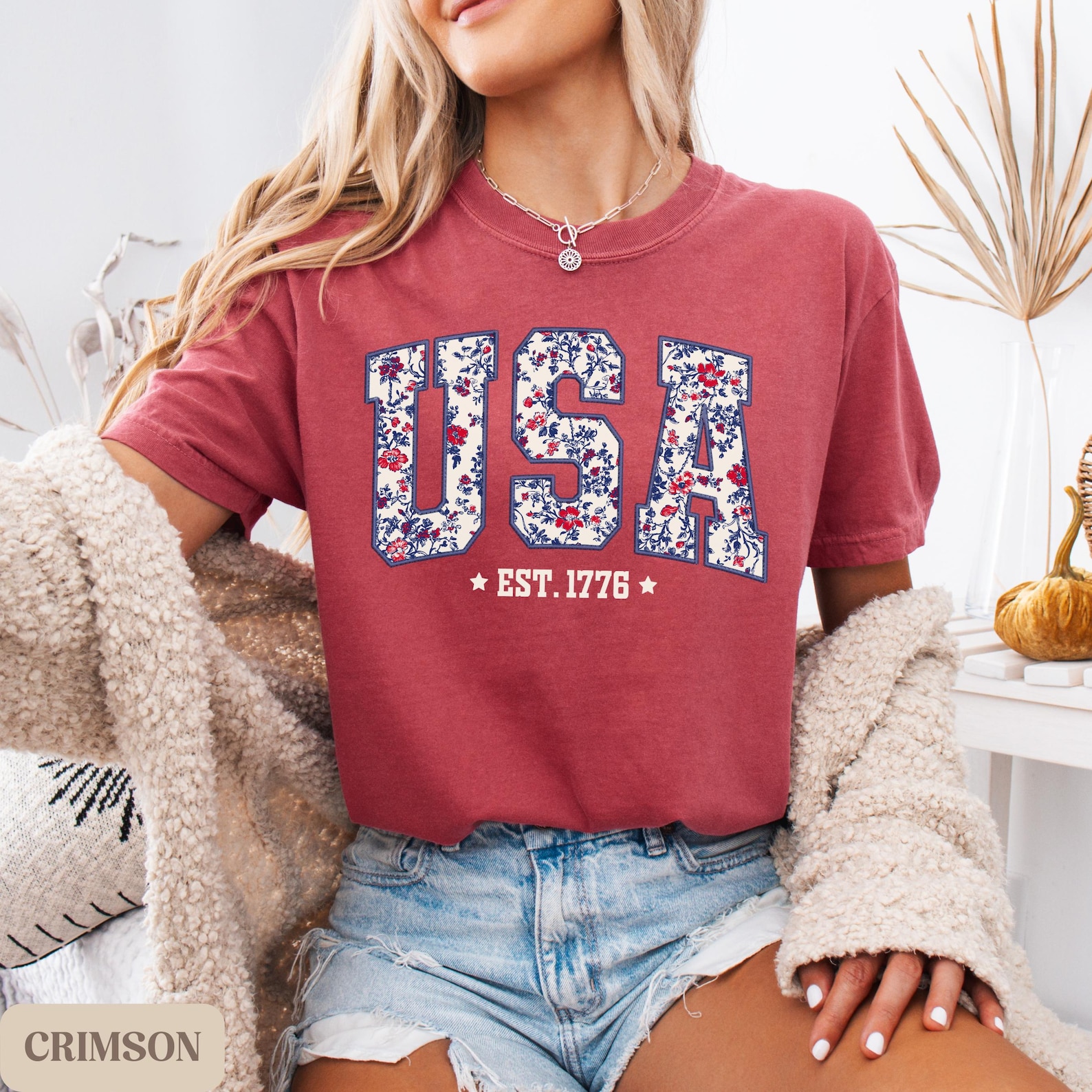 Comfort Colors USA Shirt, 4th of July shirt, floral USA tee, summer patriotic shirt