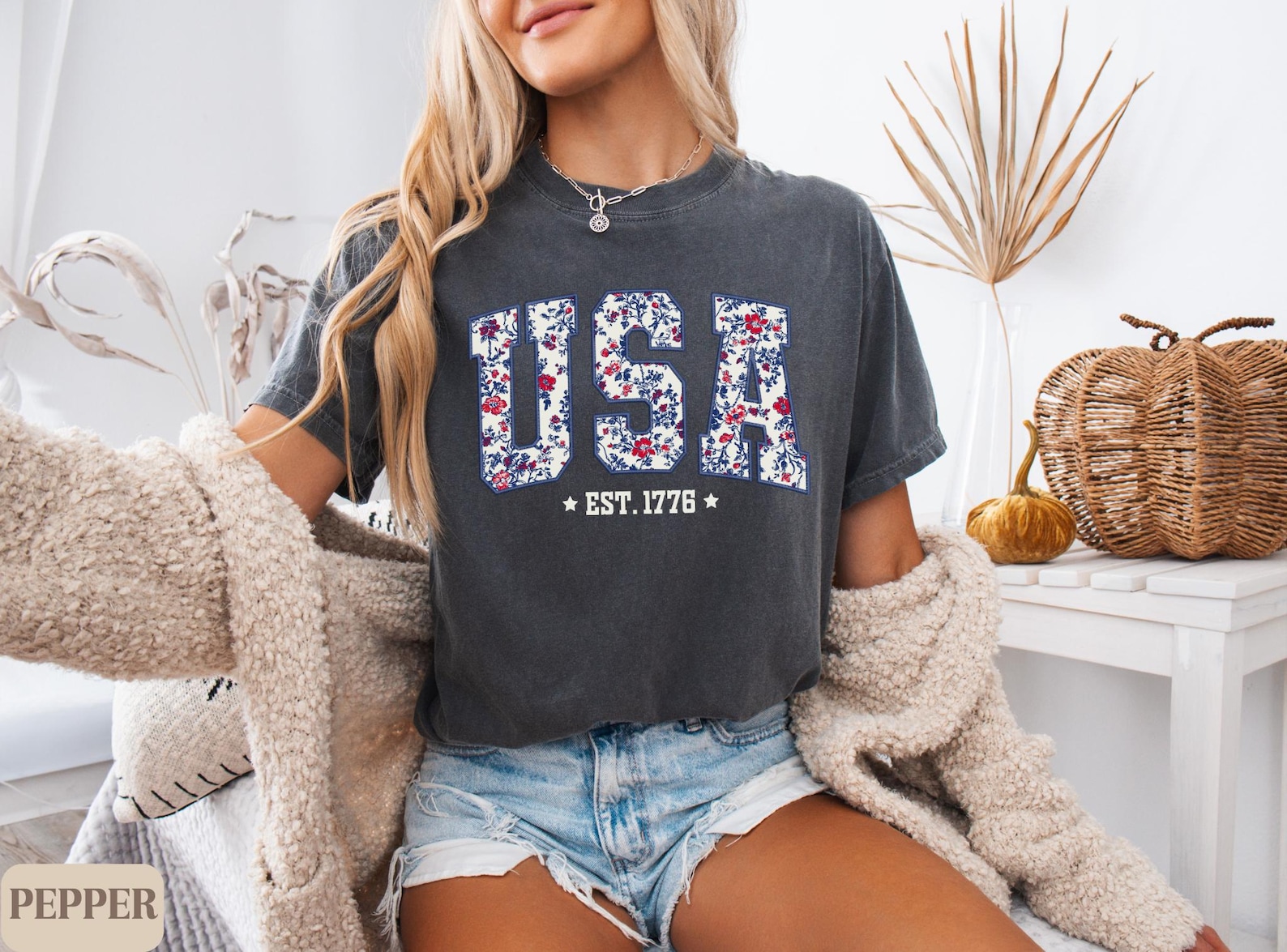 Comfort Colors USA Shirt, 4th of July shirt, floral USA tee, summer patriotic shirt