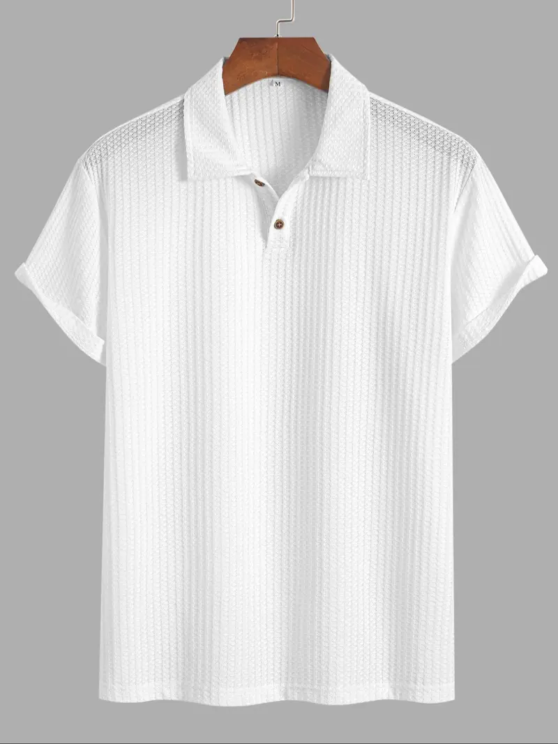 Men's Plain Jacquard Knit Polo Shirt, Regular Fit Casual Short Sleeve Button Front Green Top for Summer, Fashion Clothes for Daily Wear