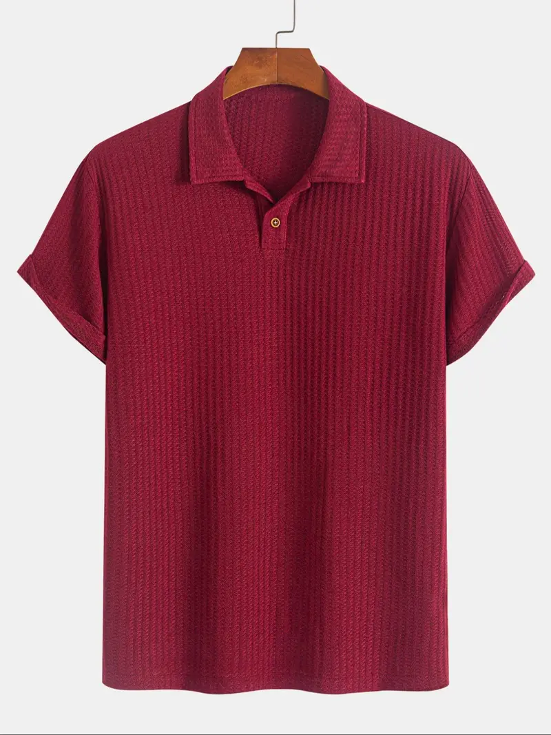 Men's Plain Jacquard Knit Polo Shirt, Regular Fit Casual Short Sleeve Button Front Green Top for Summer, Fashion Clothes for Daily Wear
