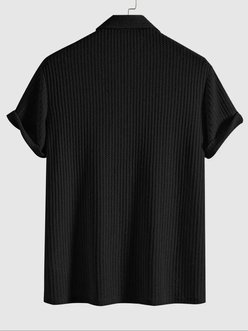 Men's Plain Jacquard Knit Polo Shirt, Regular Fit Casual Short Sleeve Button Front Green Top for Summer, Fashion Clothes for Daily Wear
