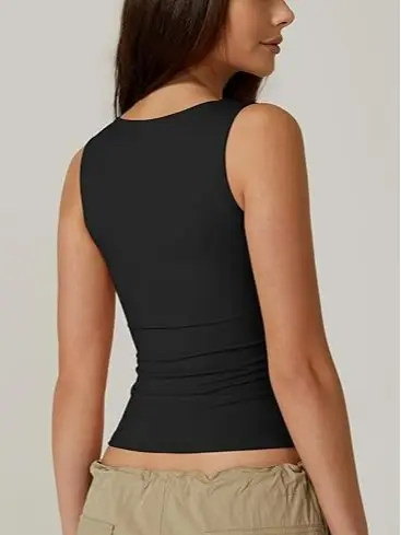 Women's Square Neck Sleeveless Double-Layer Tank Tops Basic Tight T Shirts short