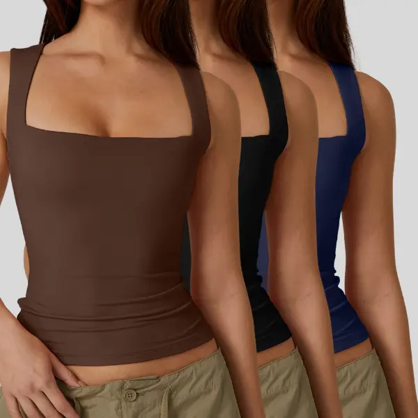 Women's Square Neck Sleeveless Double-Layer Tank Tops Basic Tight T Shirts short