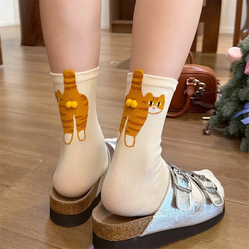Cute Cat Socks with Balls | Funny Novelty Cotton Animal Crew Socks Gif