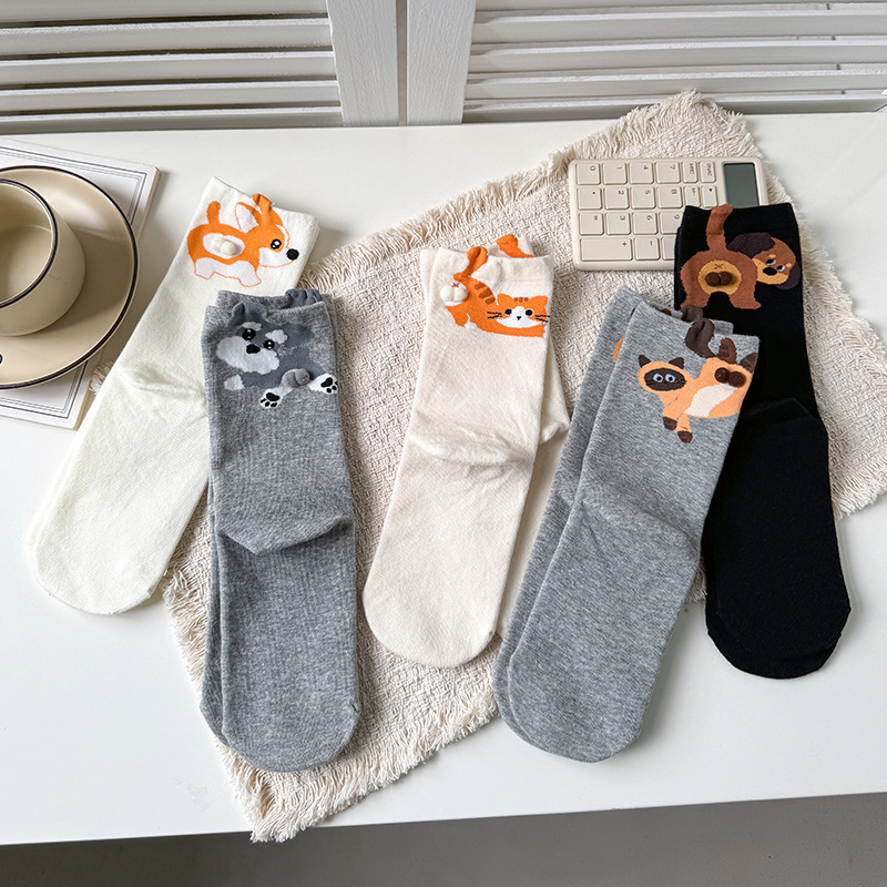 Cute Cat Socks with Balls | Funny Novelty Cotton Animal Crew Socks Gif