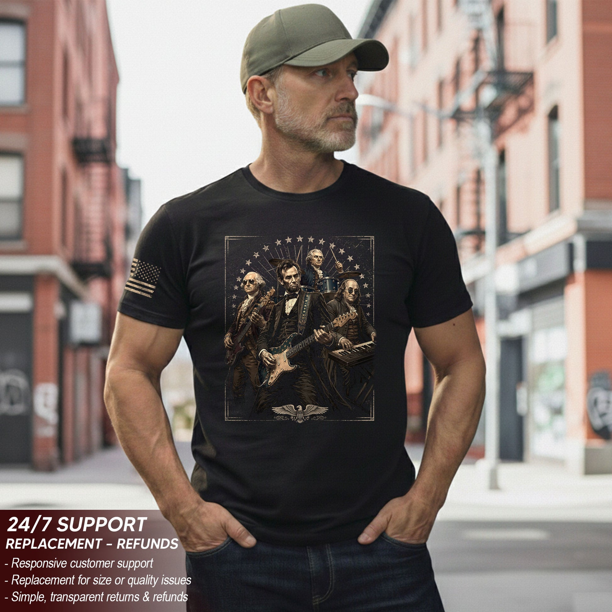 Presidents Rock Band Shirt Funny Patriotic Founding Fathers Graphic Tee