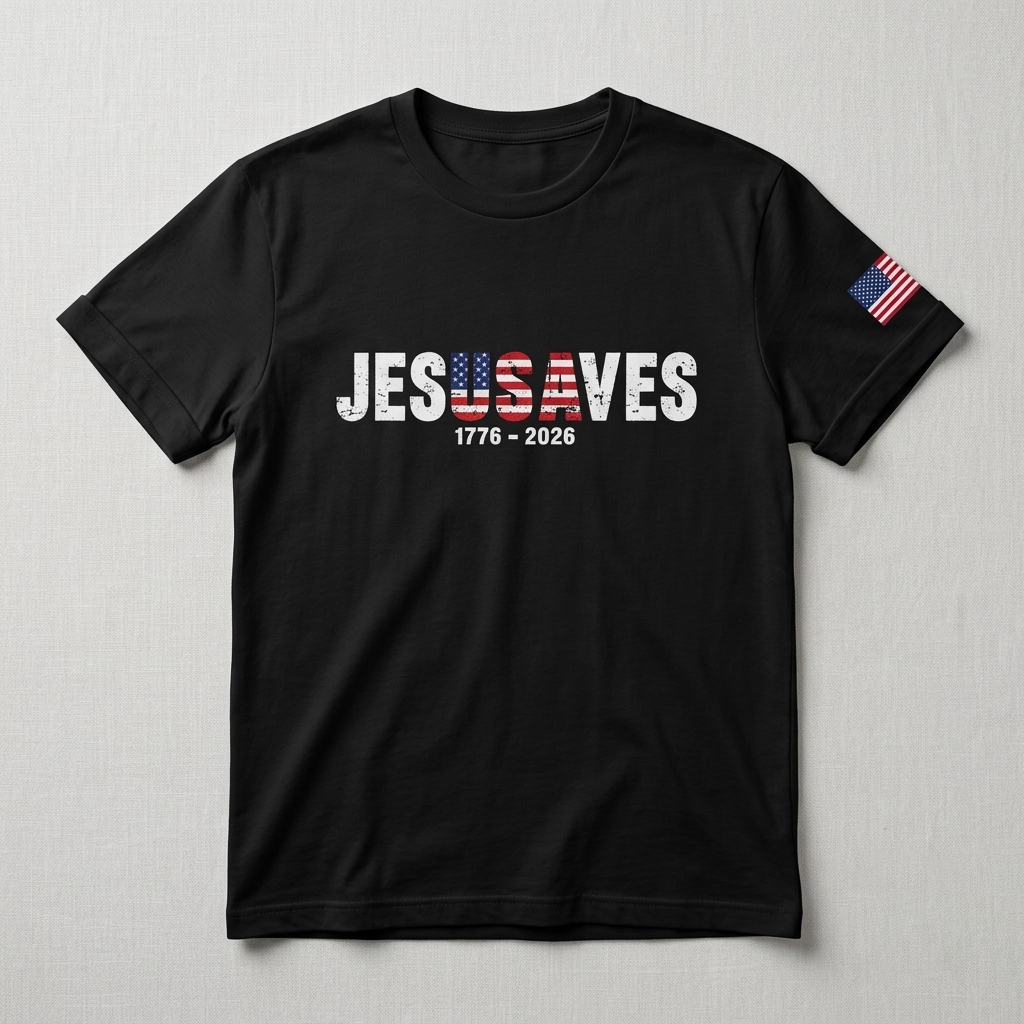 Christian Patriot Jesusave America Flag Sleeve Print T-shirt
