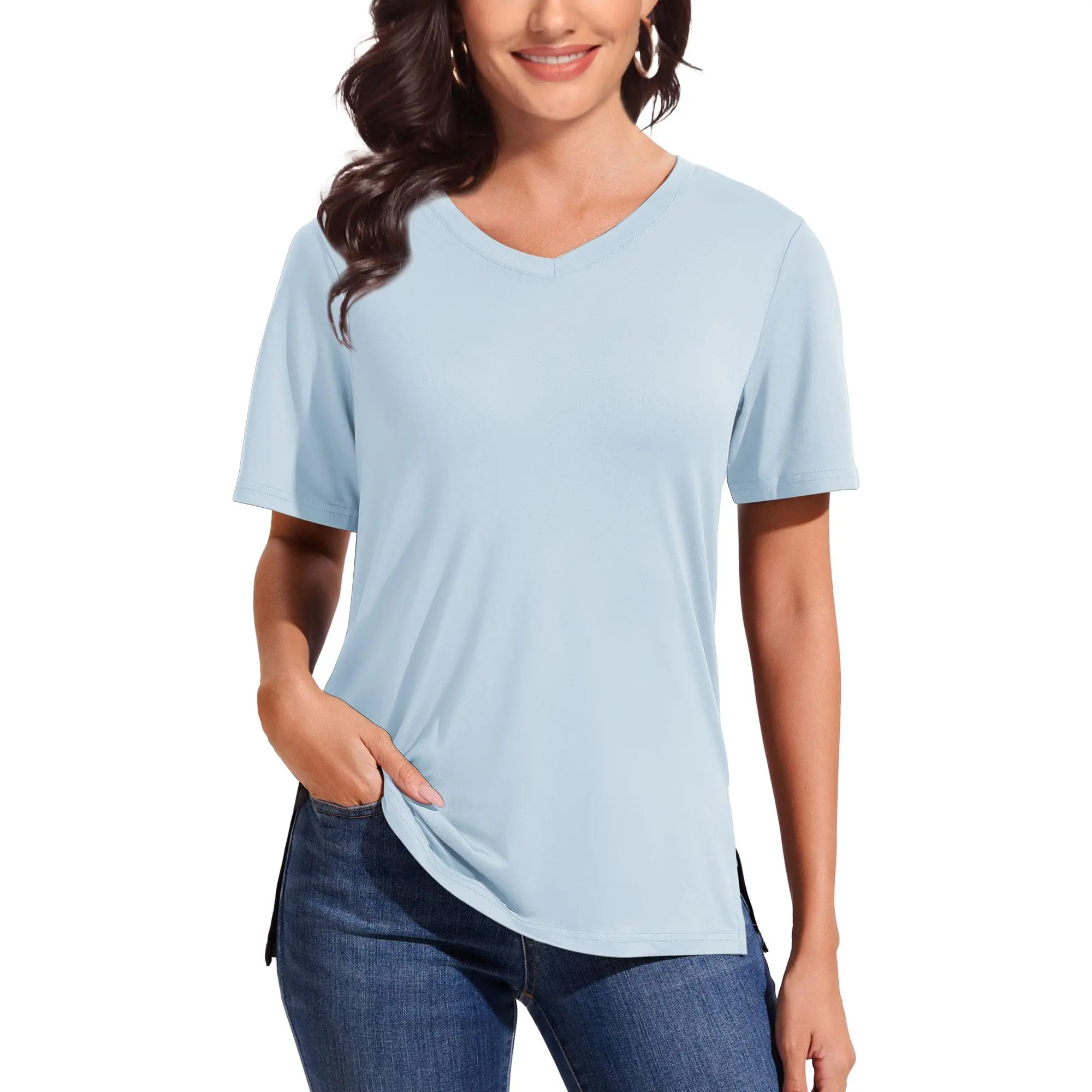 Women's Plus Size Short/Long Sleeve T-Shirts - ‌Lightweight Casual V-Neck Tops