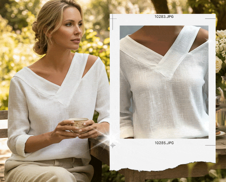 The Linen-Cotton Drape: Stylish V-Neck Off-The-Shoulder Top 