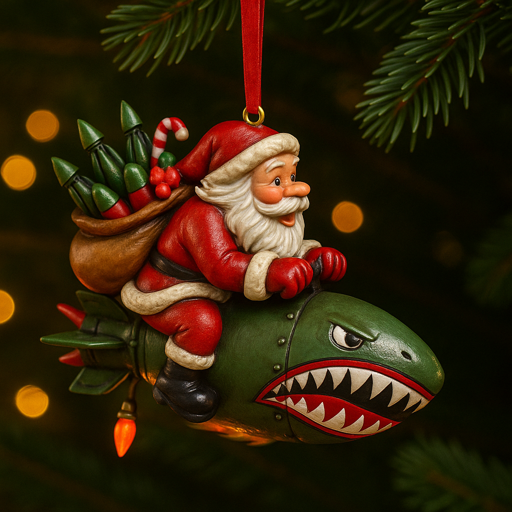 Santa’s Shark Bomber Ornament