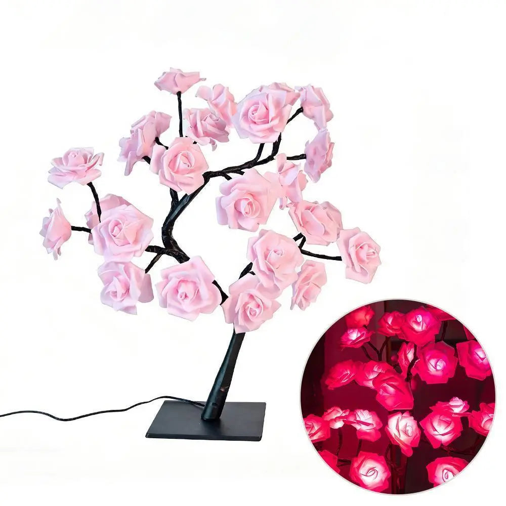 LED Rose Flower Tree Lamp - USB/Battery Powered Tabletop Decor Gift
