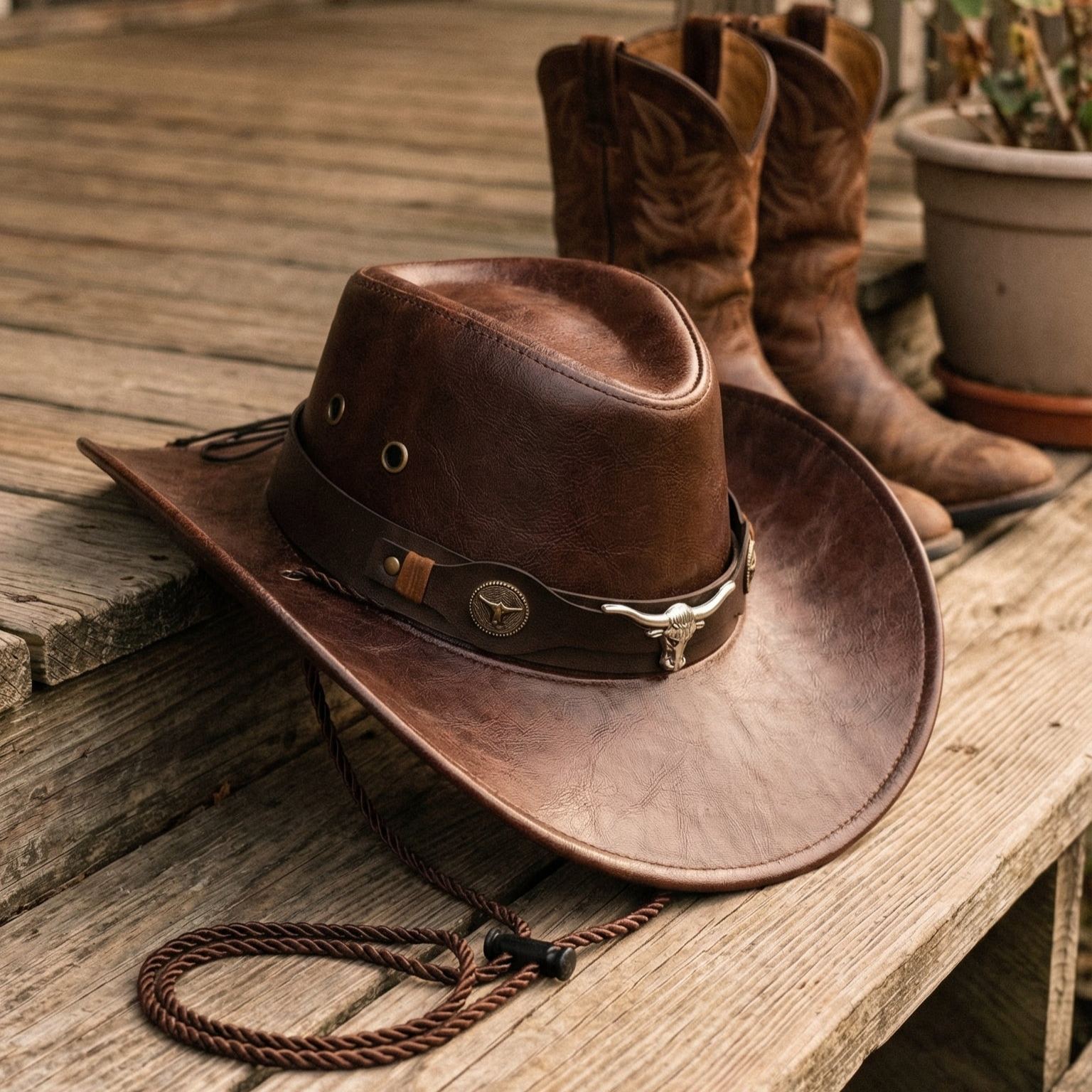 🔥Daisy’s Premium Handcrafted Leather Cattleman Hat – Authentic Western Outback Style 🤠🌵