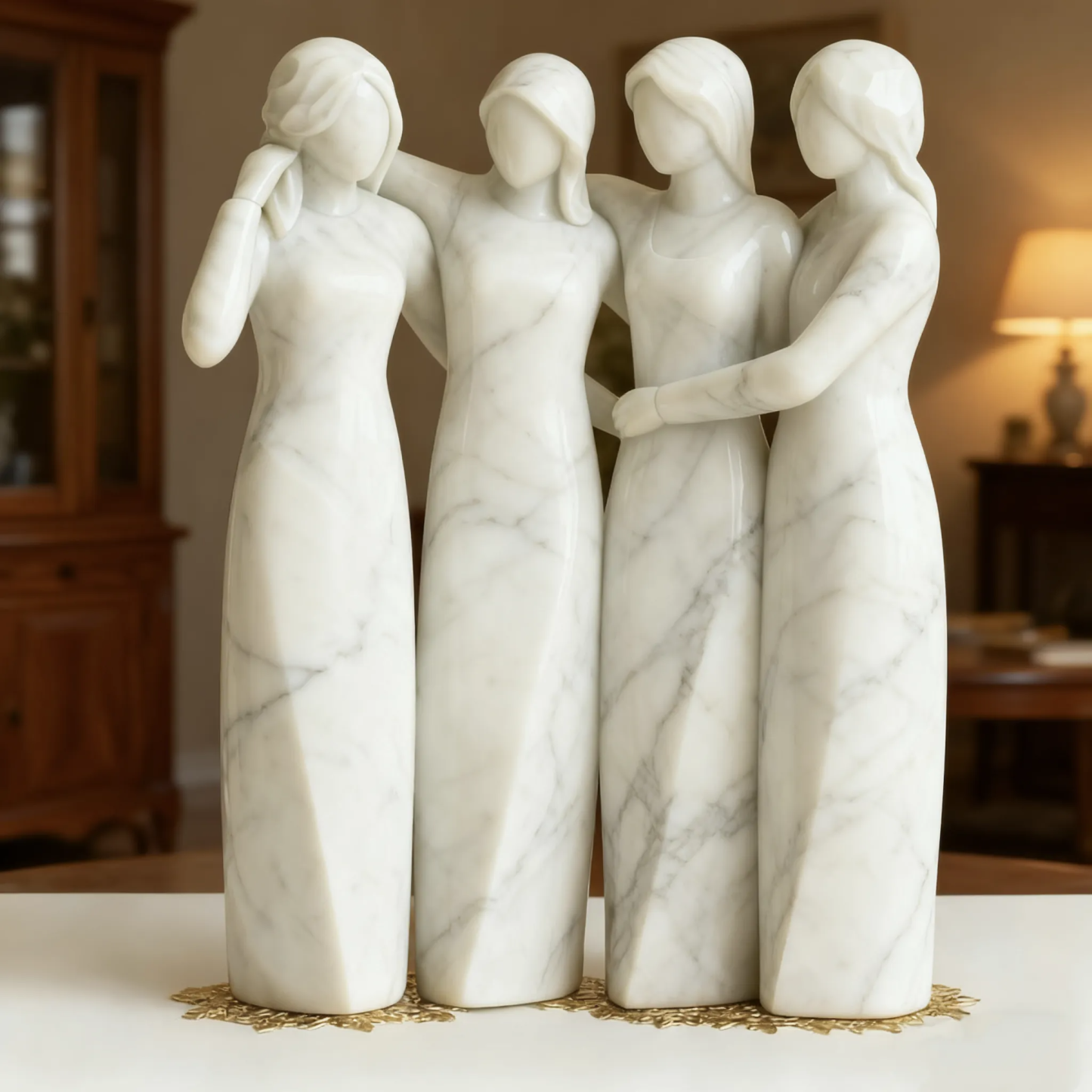 Celebrates Friendships Handmade White Marble Sisters Sculpture