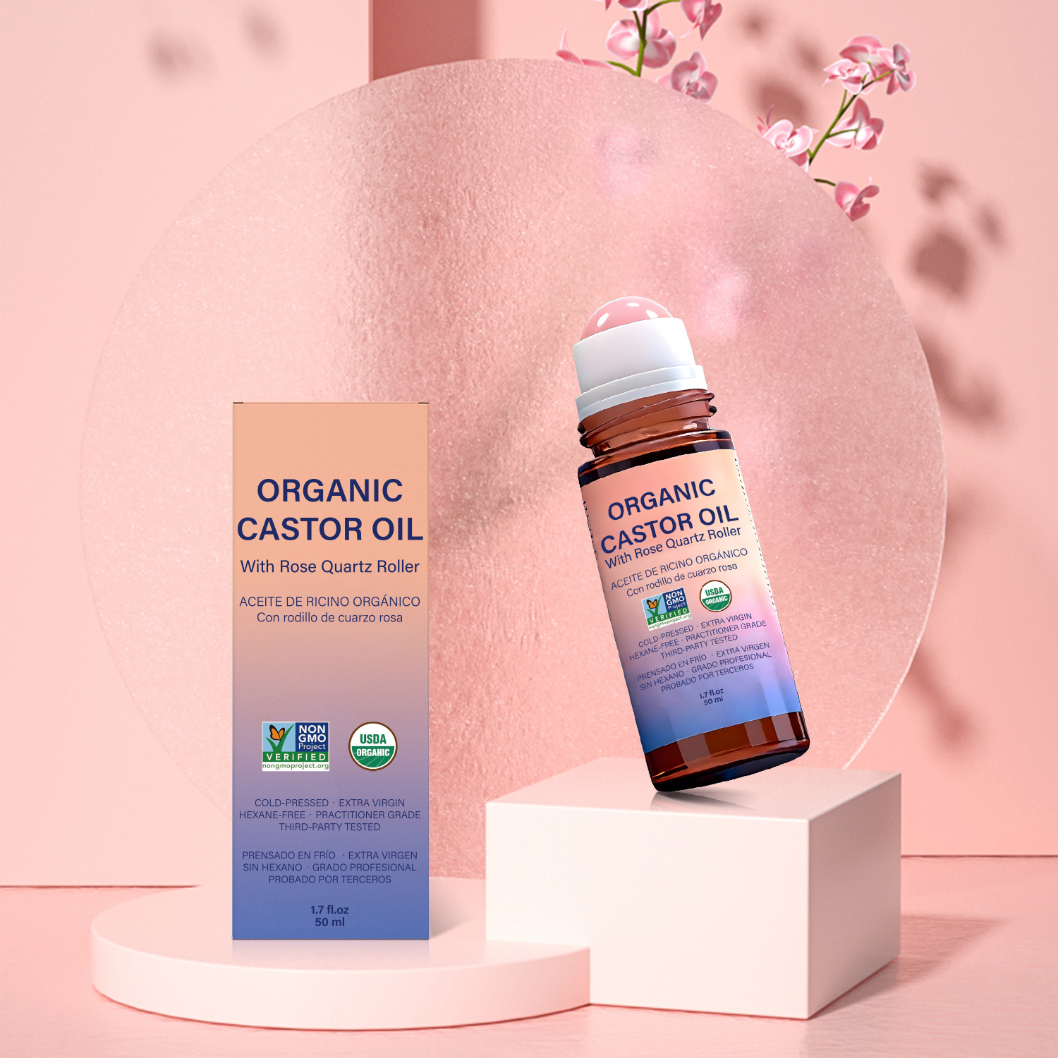 Organic Castor Oil With Rose Quartz Roll-On
