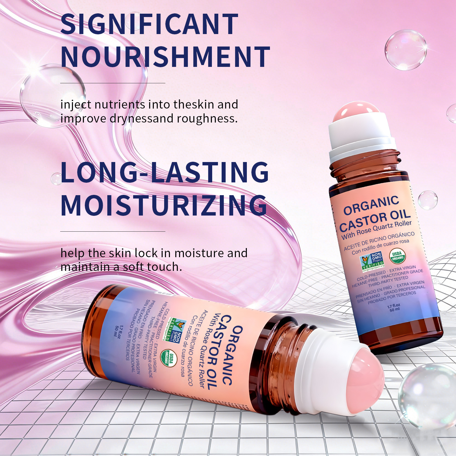 Organic Castor Oil With Rose Quartz Roll-On