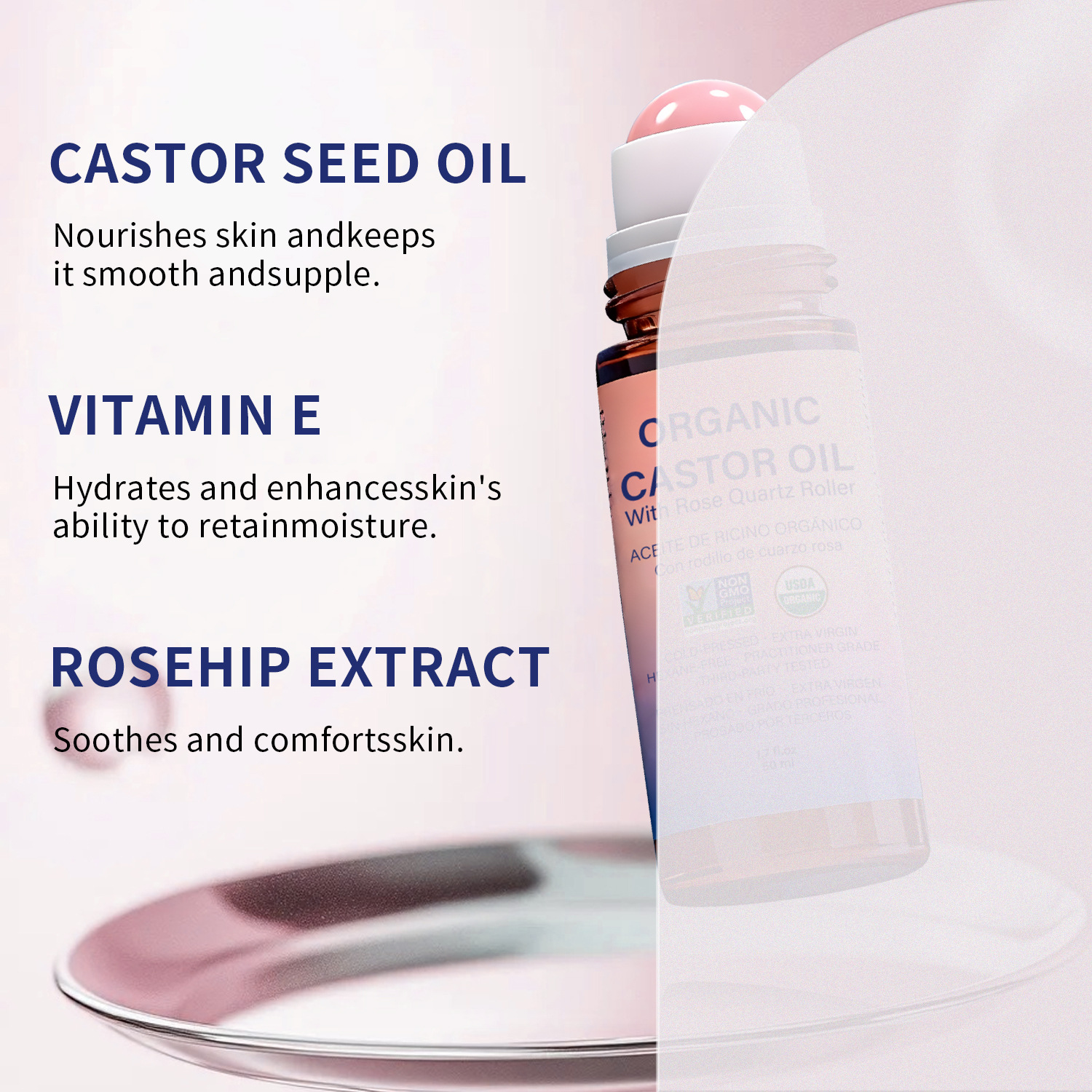 Organic Castor Oil With Rose Quartz Roll-On