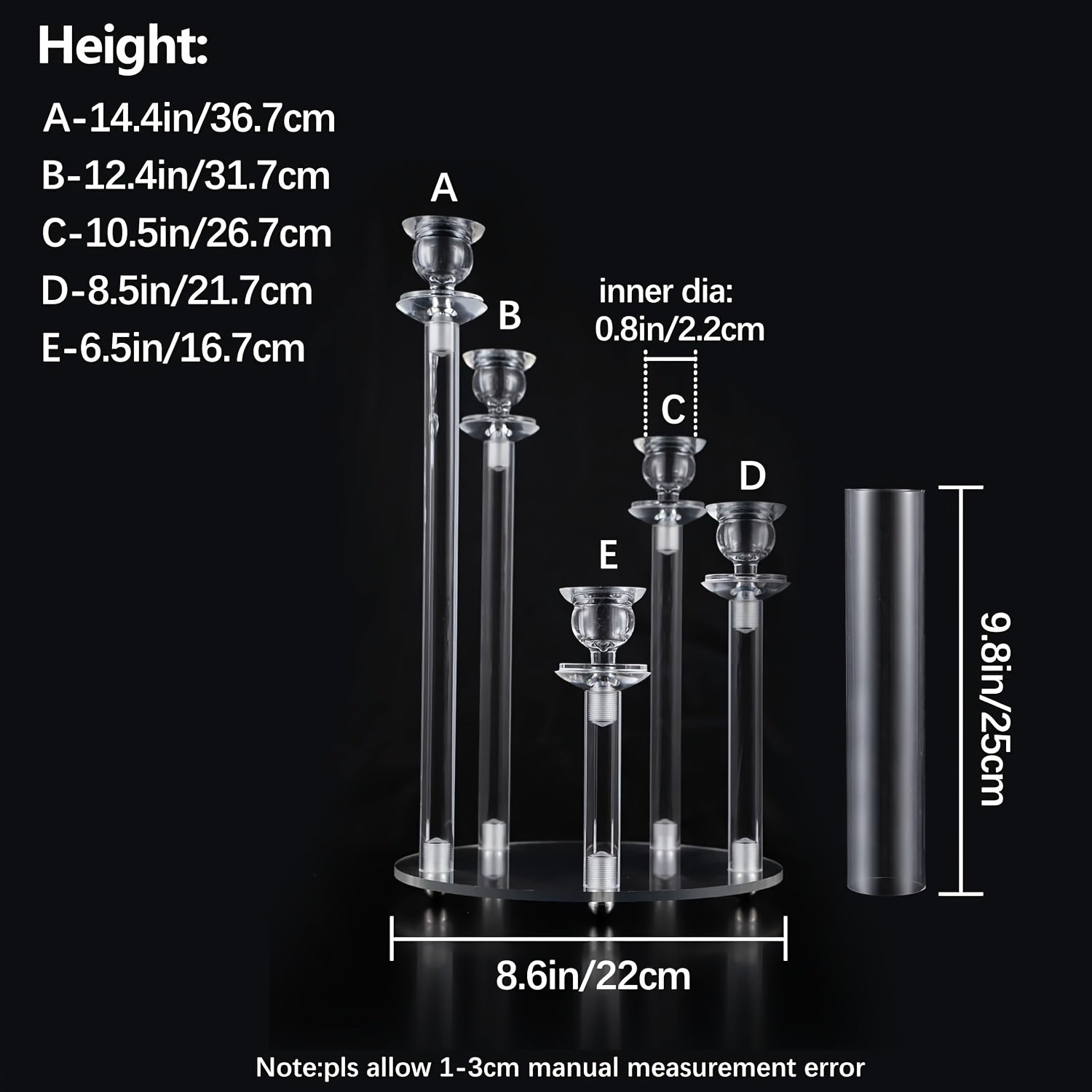 1pc 5-Arm Acrylic Candelabra Candle Holder – Elegant Clear Tabletop Centerpiece