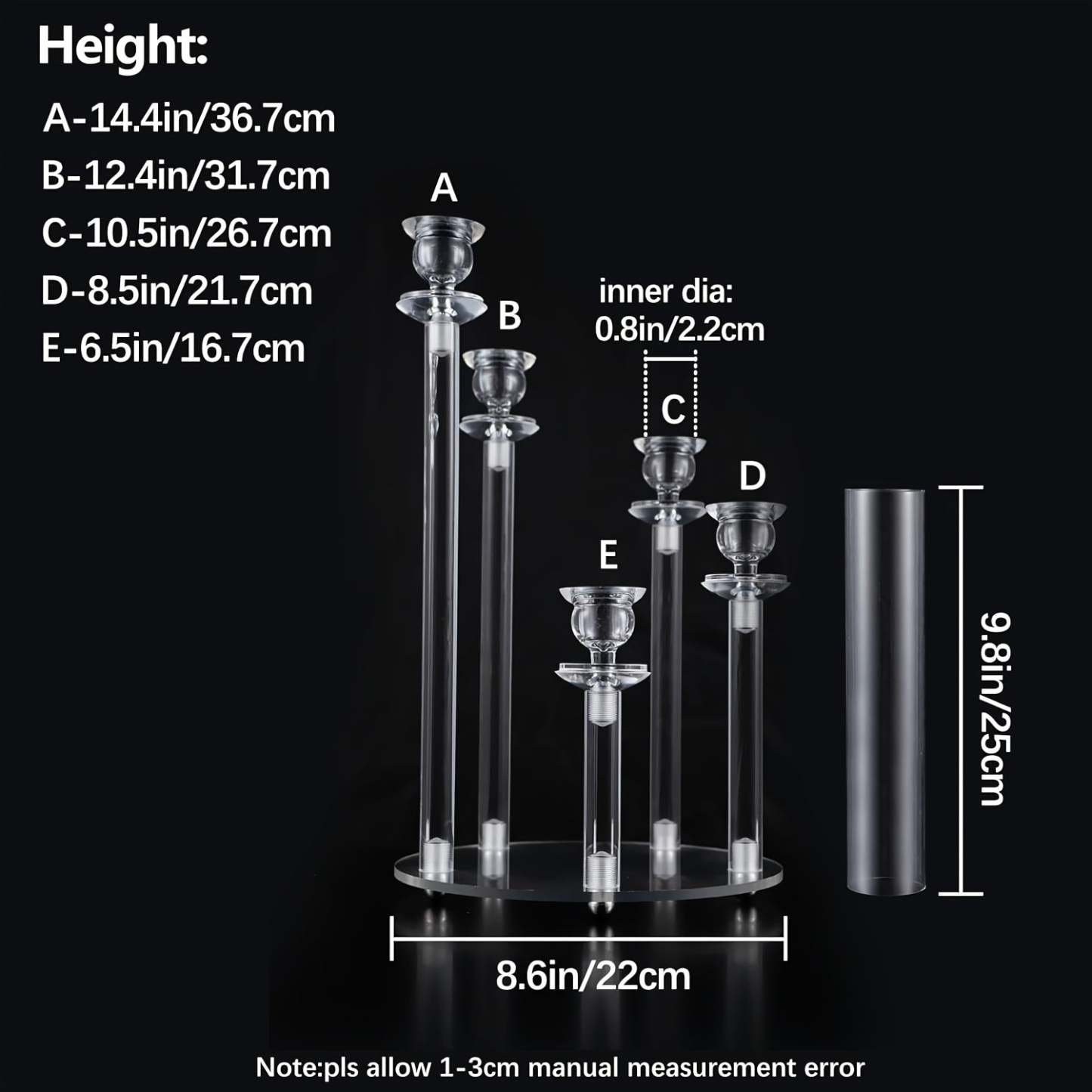 1pc 5-Arm Acrylic Candelabra Candle Holder – Elegant Clear Tabletop Centerpiece