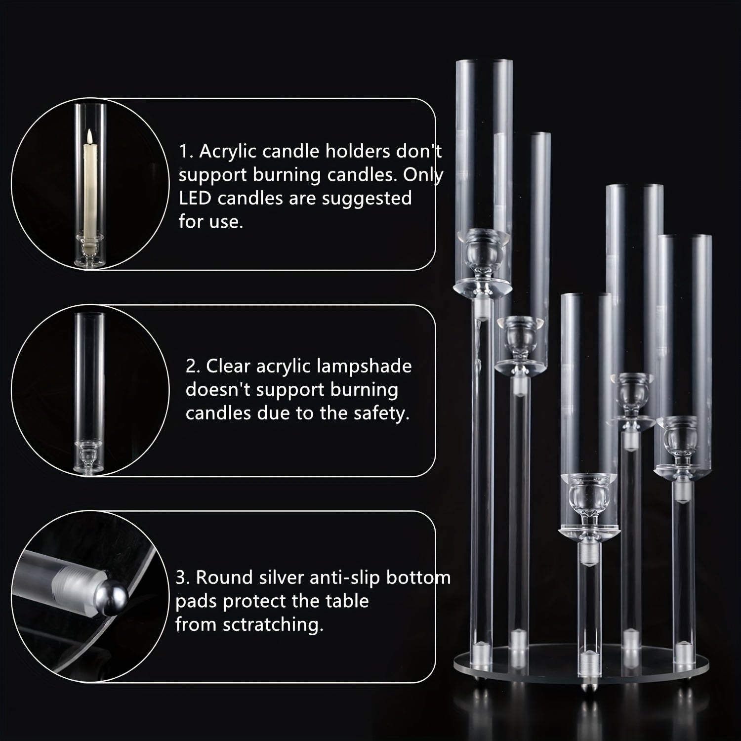 1pc 5-Arm Acrylic Candelabra Candle Holder – Elegant Clear Tabletop Centerpiece