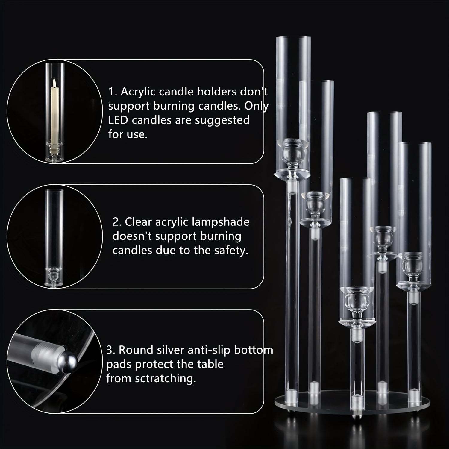 1pc 5-Arm Acrylic Candelabra Candle Holder – Elegant Clear Tabletop Centerpiece