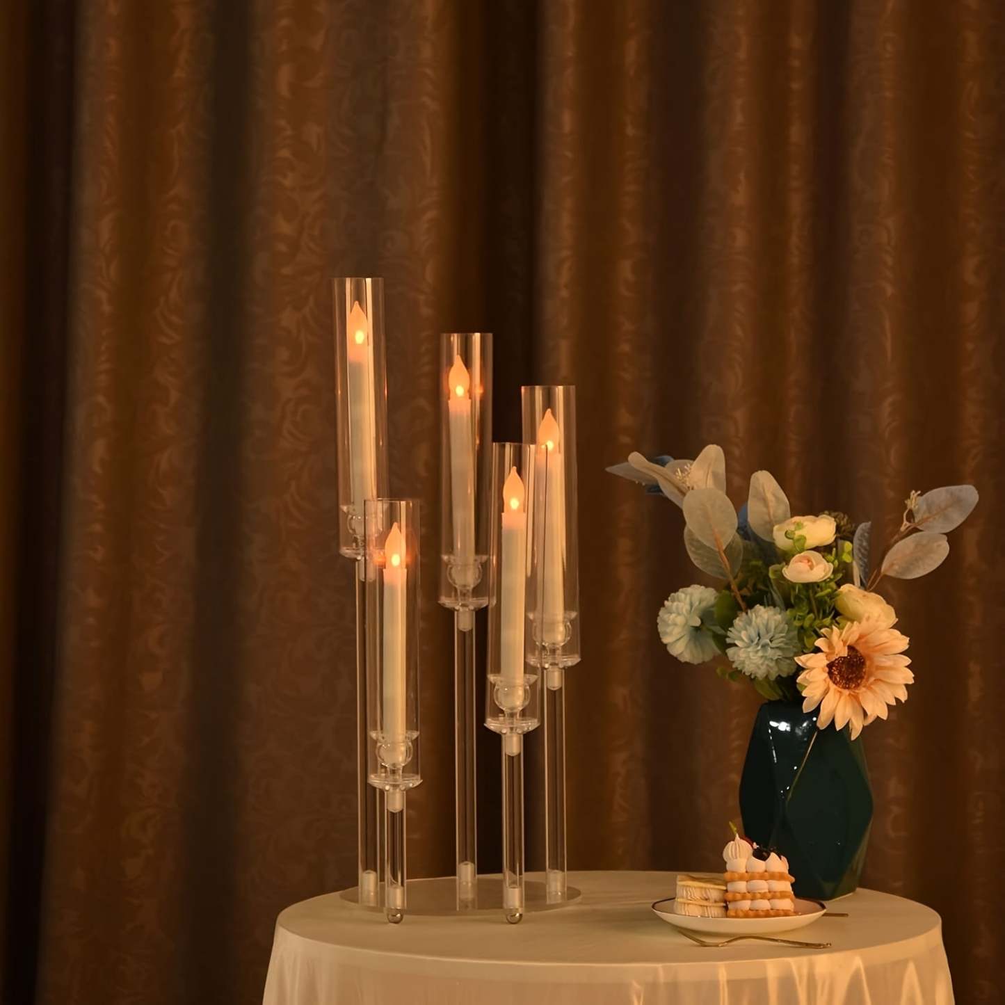 1pc 5-Arm Acrylic Candelabra Candle Holder – Elegant Clear Tabletop Centerpiece