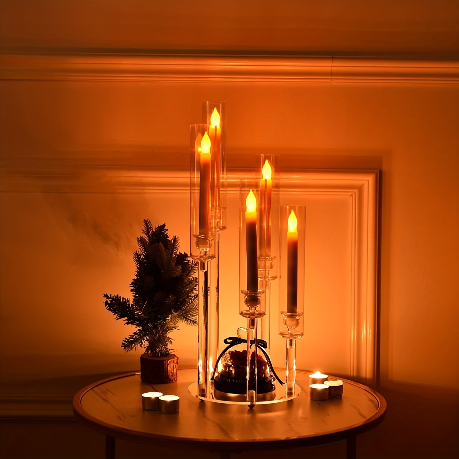 1pc 5-Arm Acrylic Candelabra Candle Holder – Elegant Clear Tabletop Centerpiece
