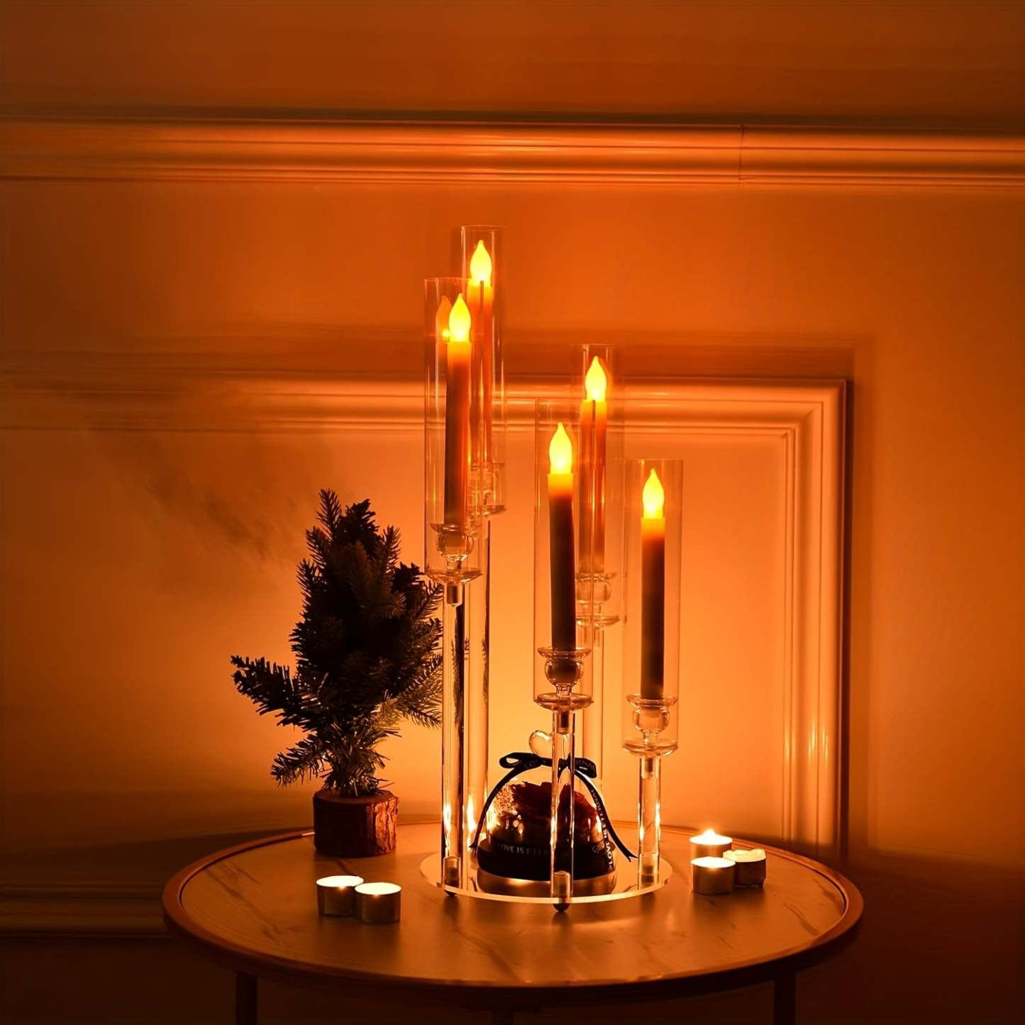 1pc 5-Arm Acrylic Candelabra Candle Holder – Elegant Clear Tabletop Centerpiece