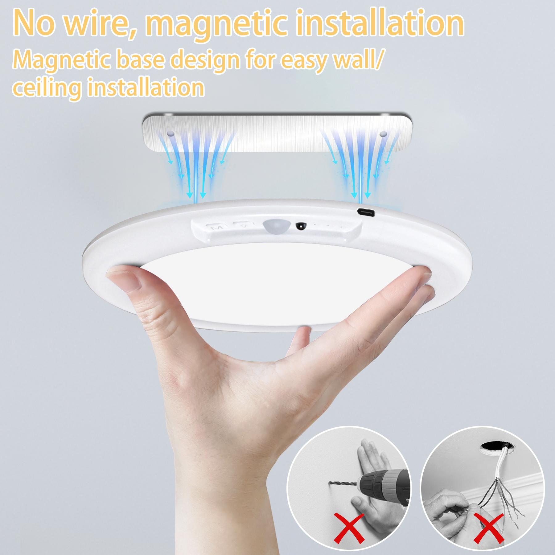 Rechargeable sensor ceiling light with remote control, USB charging, magnetic installation, dimmable and color adjustment, suitable for home storage room, corridor and garage scenes