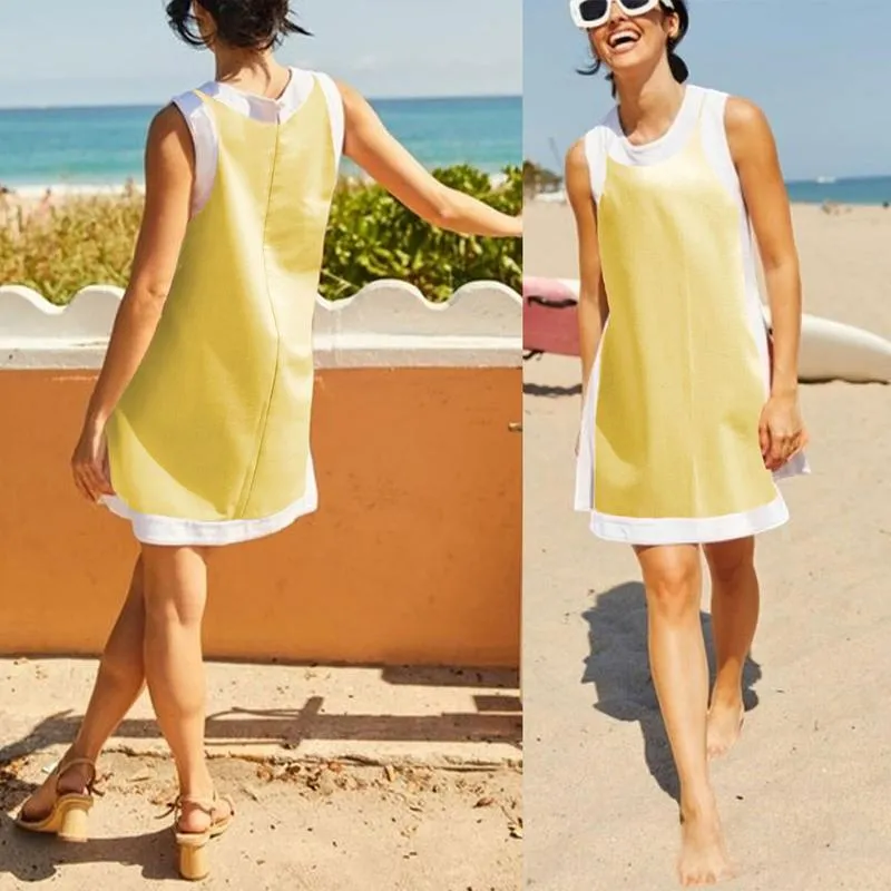 Women's Casual Two Piece Sets Color Block Crewneck Sleeveless Pullover Tops Matching Shorts With Pockets