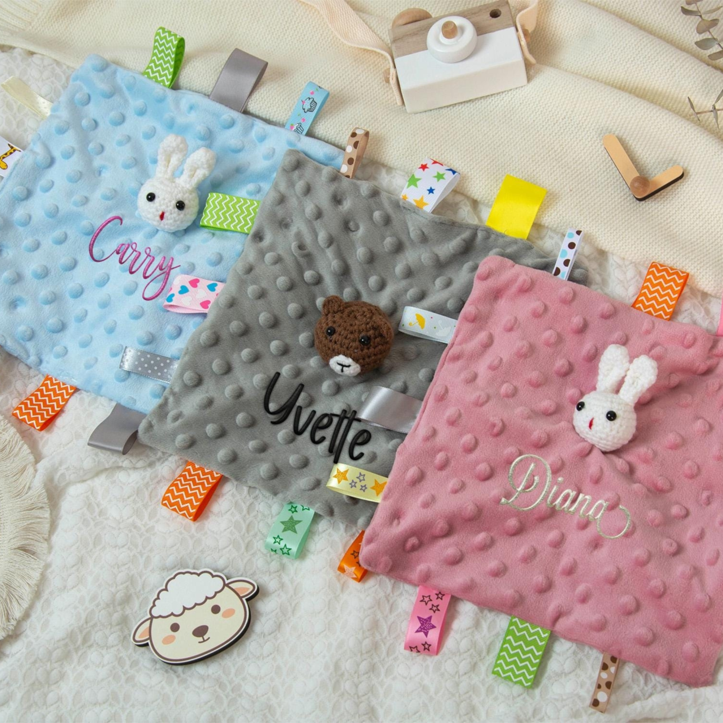 Personalized Embroidered Baby Lovely Animal Security Blankets