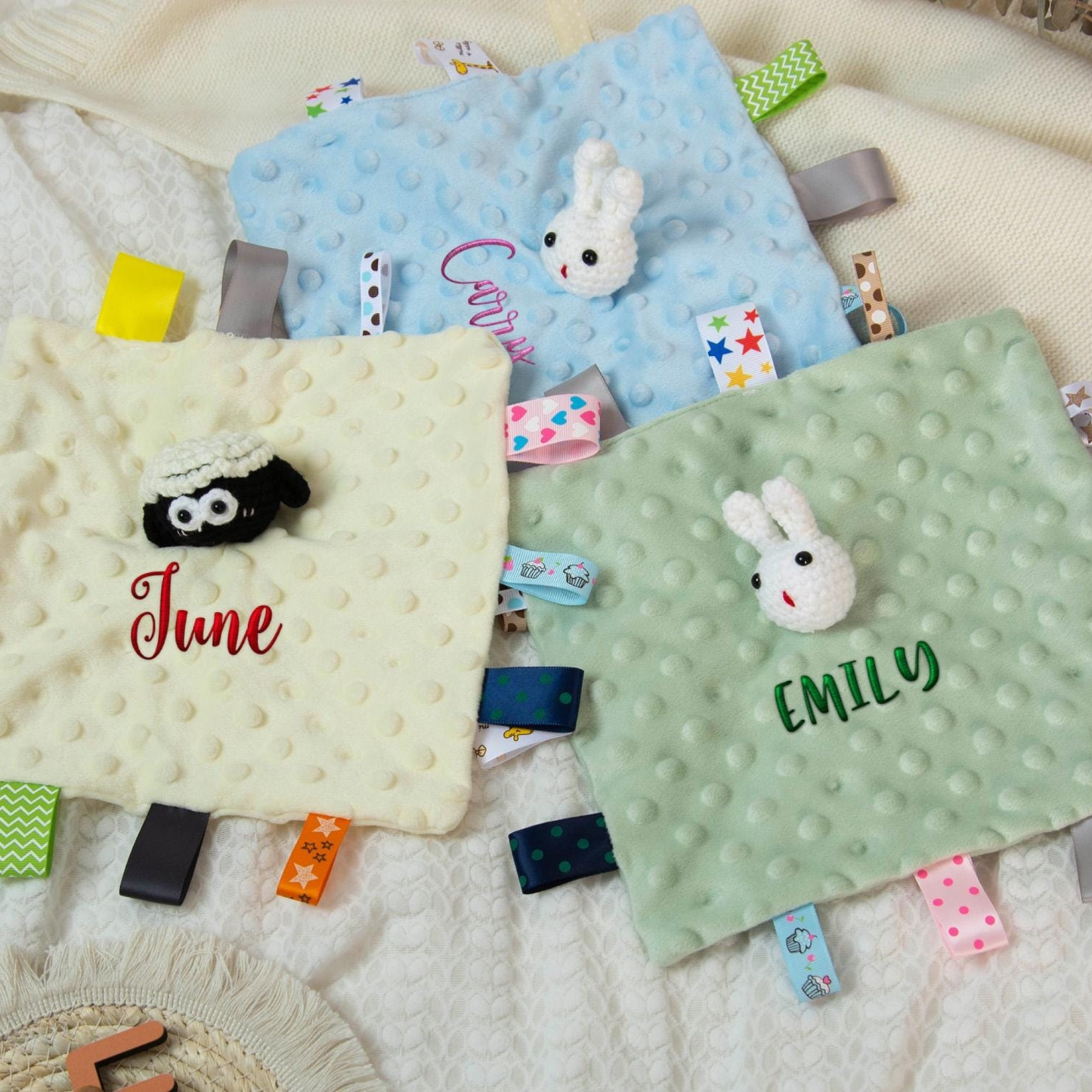 Personalized Embroidered Baby Lovely Animal Security Blankets