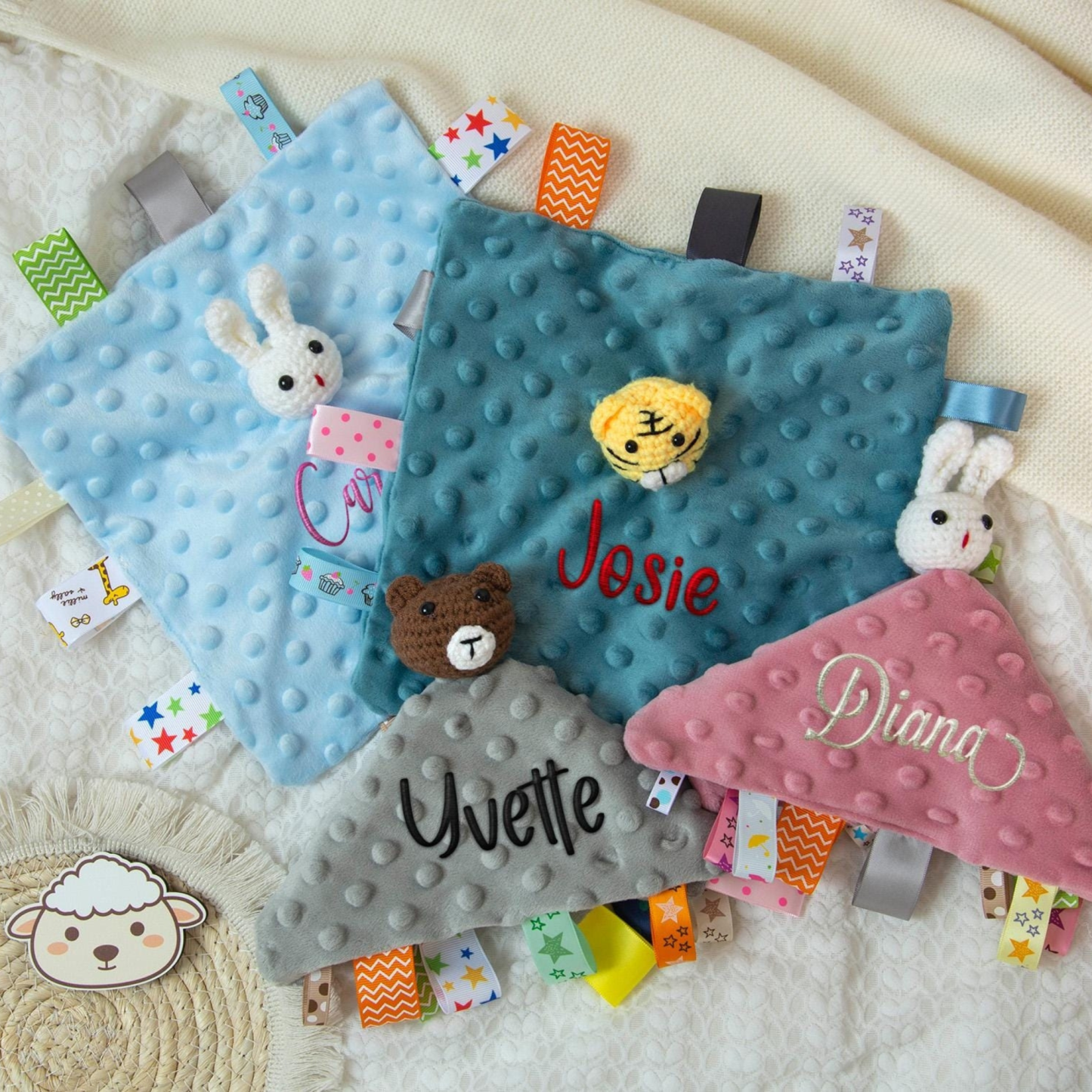Personalized Embroidered Baby Lovely Animal Security Blankets