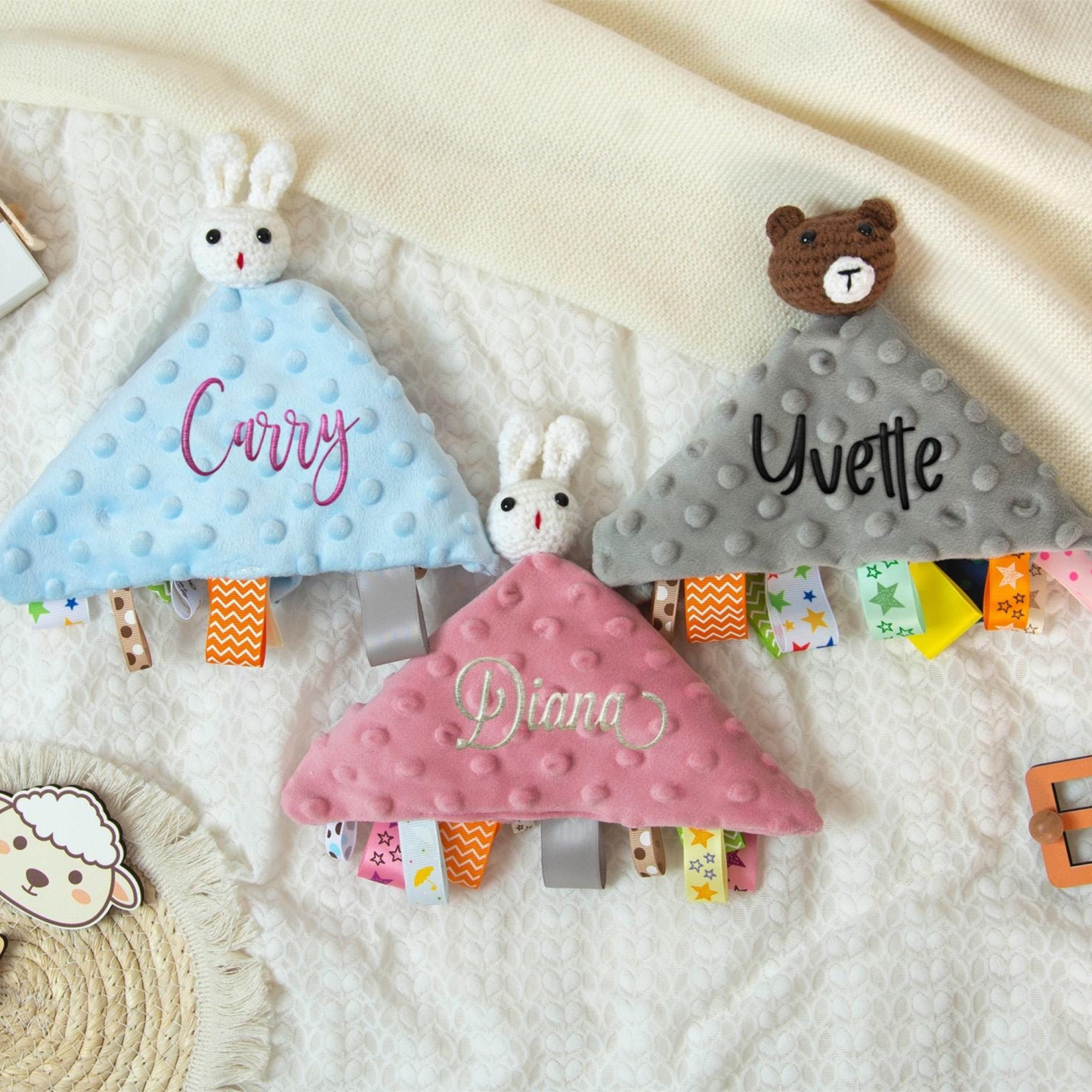 Personalized Embroidered Baby Lovely Animal Security Blankets