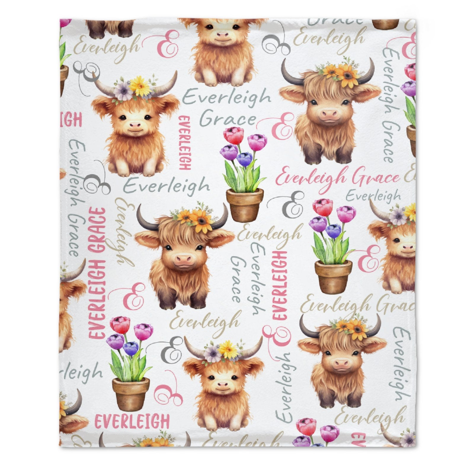 Free ShippingPersonalized Name Baby Blanket Girl Animal Cow Blanket