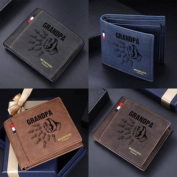 Personalized 1-12 Fists Bump Leather Wallet with Engraved Names Father's Day Birthday Gift for Dad Grandpa