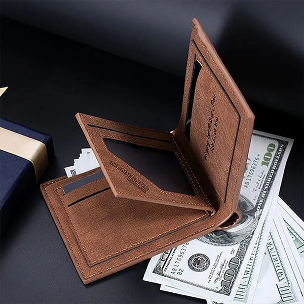 Personalized 1-12 Fists Bump Leather Wallet with Engraved Names Father's Day Birthday Gift for Dad Grandpa