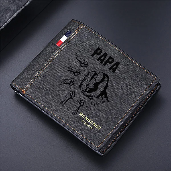 Personalized 1-12 Fists Bump Leather Wallet with Engraved Names Father's Day Birthday Gift for Dad Grandpa