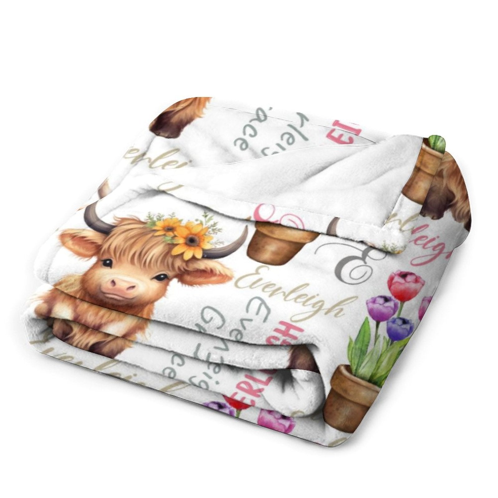 Free ShippingPersonalized Name Baby Blanket Girl Animal Cow Blanket