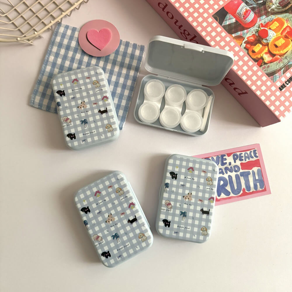 3-Pair Cute Animal Plaid Contact Lens Case