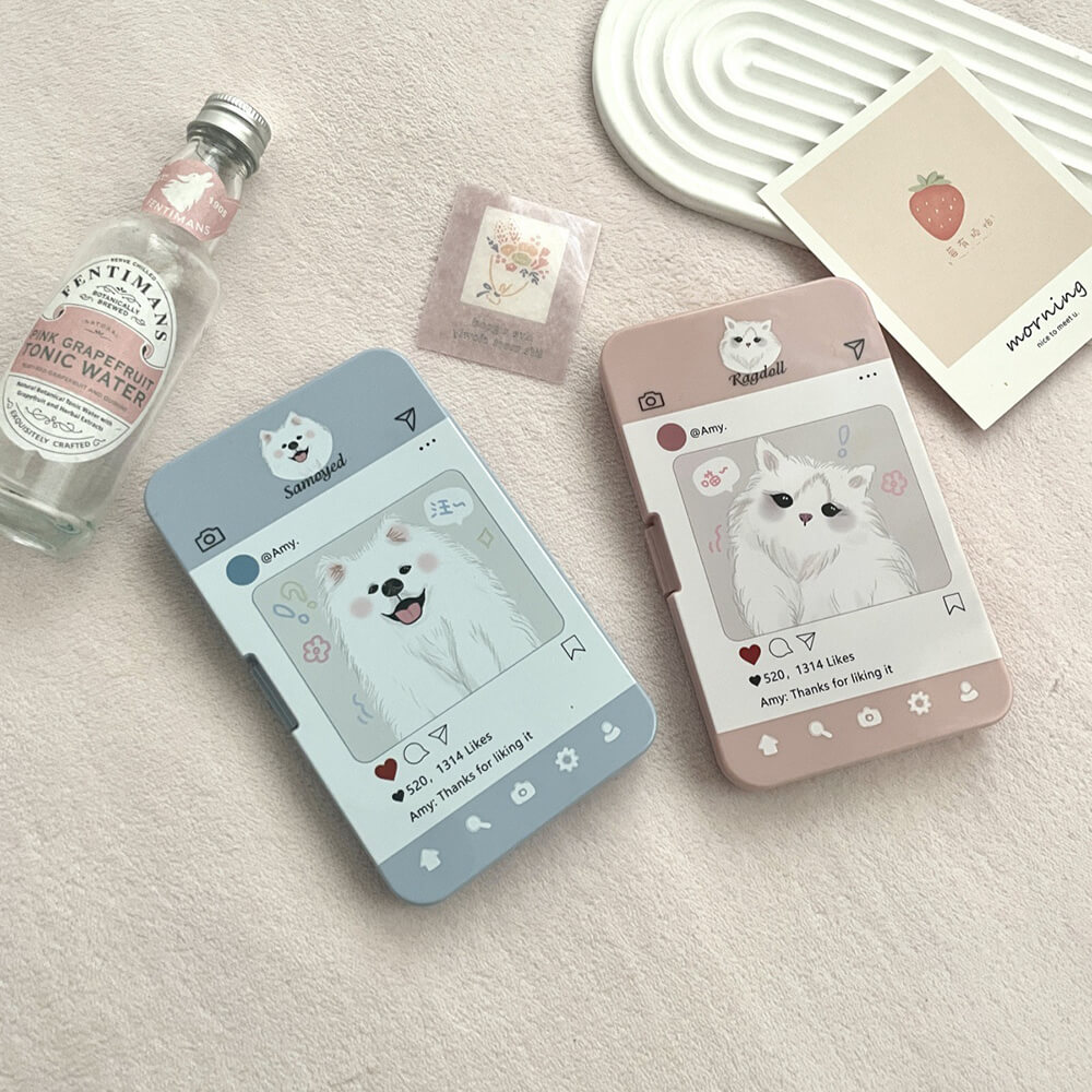 6-Pair Social Pet Contact Lens Storage Box Case with Mirror