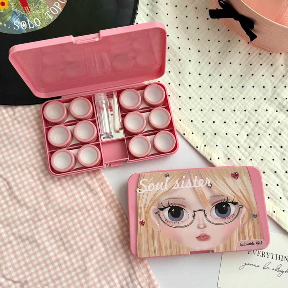 6-Pair Sweet Girl Portable Contact Lens Case with Mirror