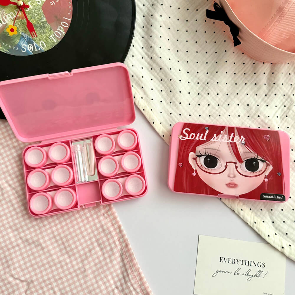 6-Pair Sweet Girl Portable Contact Lens Case with Mirror