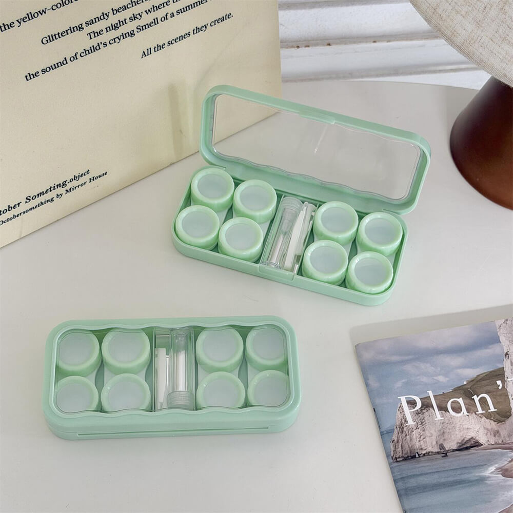 4-Pair Macaron Color Contact Lens Storage Box Case with Mirror