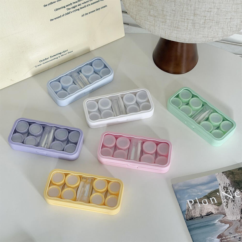 4-Pair Macaron Color Contact Lens Storage Box Case with Mirror