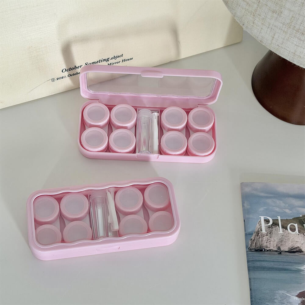 4-Pair Macaron Color Contact Lens Storage Box Case with Mirror