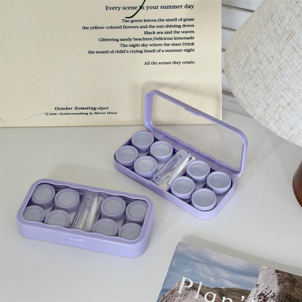 4-Pair Macaron Color Contact Lens Storage Box Case with Mirror